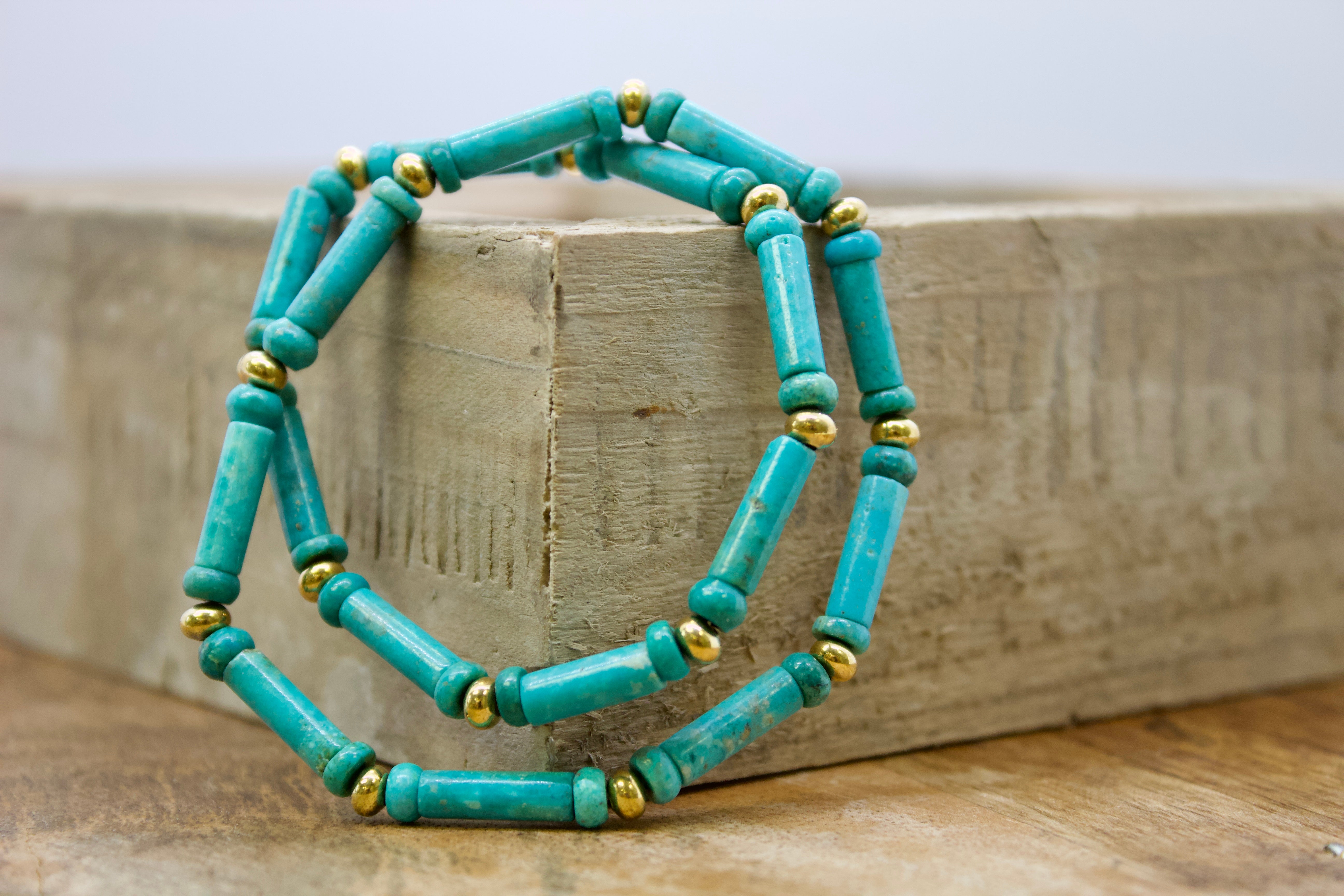  Turquoise beads, Southwestern-style, 14x5mm round tube with 5x2mm rondelle