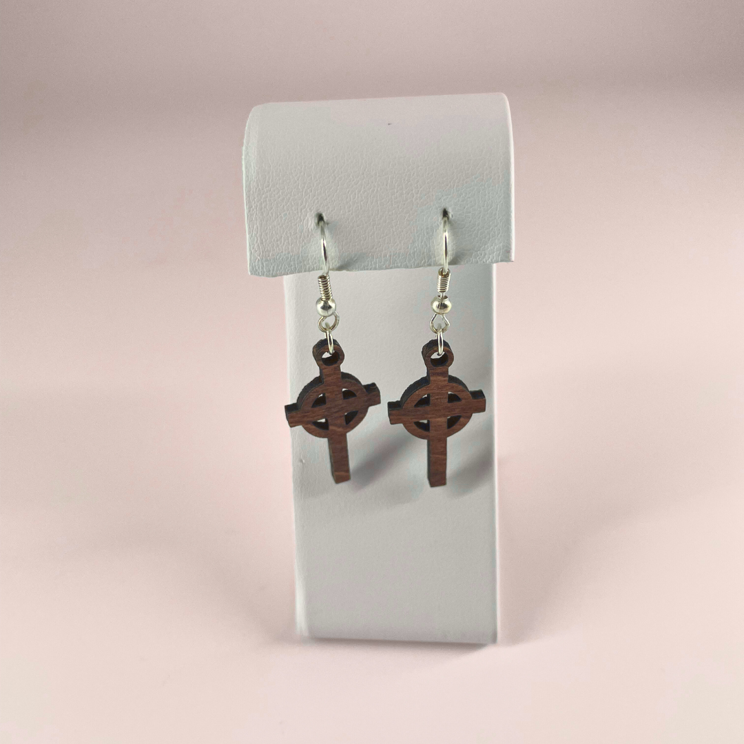 Sacred Wood Cross Earrings