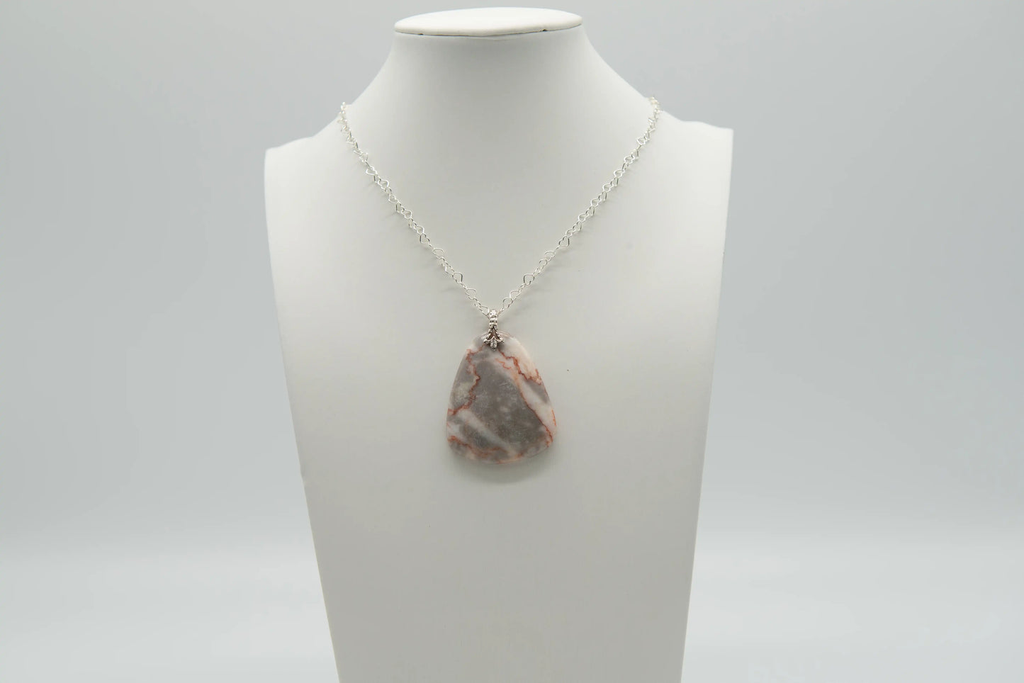 Crazy Lace Agate Pendant with Sterling Silver Heart Chain