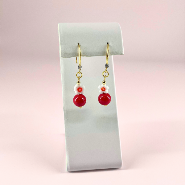 Red Daisy Drop Earrings