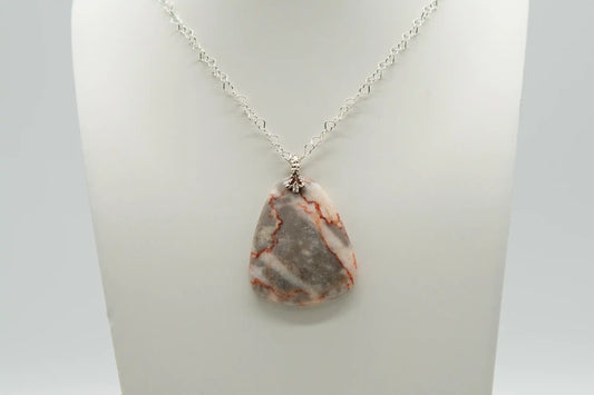 Crazy Lace Agate Pendant with Sterling Silver Heart Chain