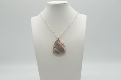Crazy Lace Agate Pendant with Sterling Silver Heart Chain