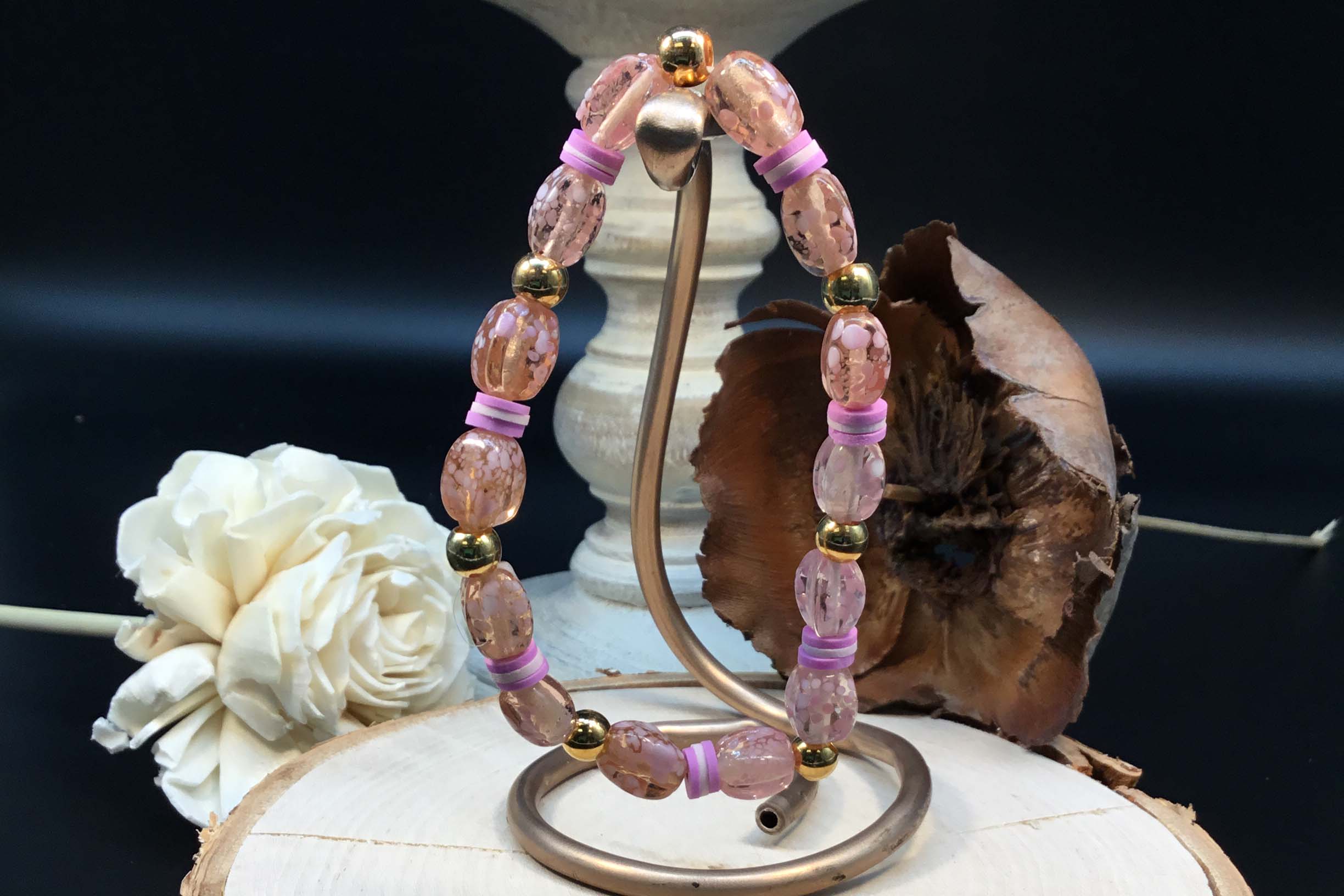 Pink Lampworked Glass Bracelet