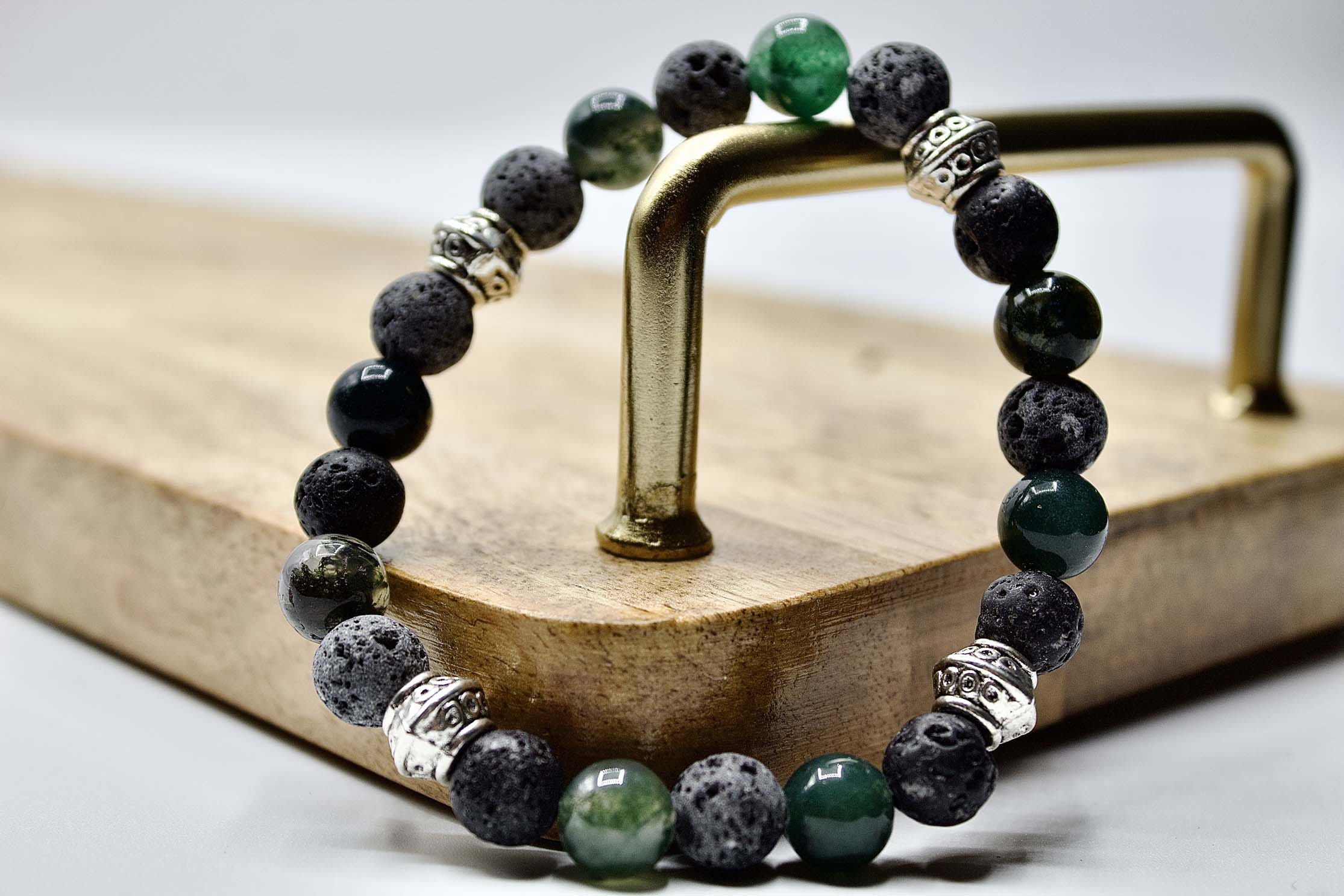 Moss Agate and Lava Rock Bracelet