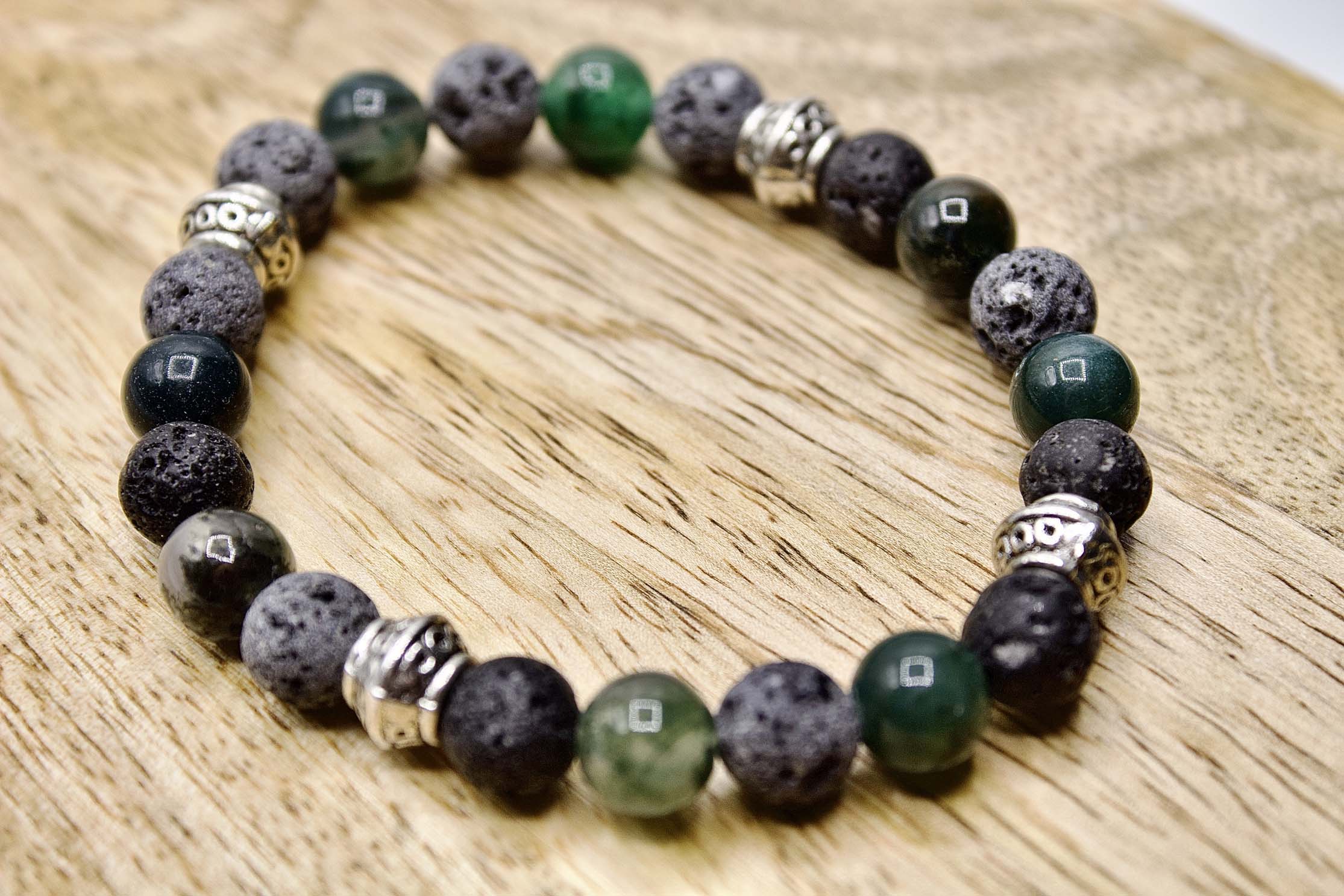 Moss Agate and Lava Rock Bracelet